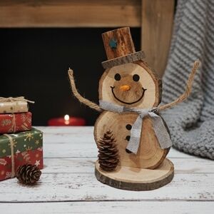 ✨Handmade Rustic Wood Slice Snowman "Snowmie" Farmhouse Christmas Decor